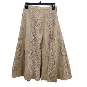 Coldwater Creek Petite Beige Linen Blend Crocheted Lace Cottagecore Skirt Sz PXS